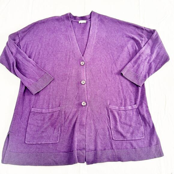 J. Jill Purple Button Down V-Neck Long Sleeve Cardigan Sweater Top Size XL - Picture 5 of 5